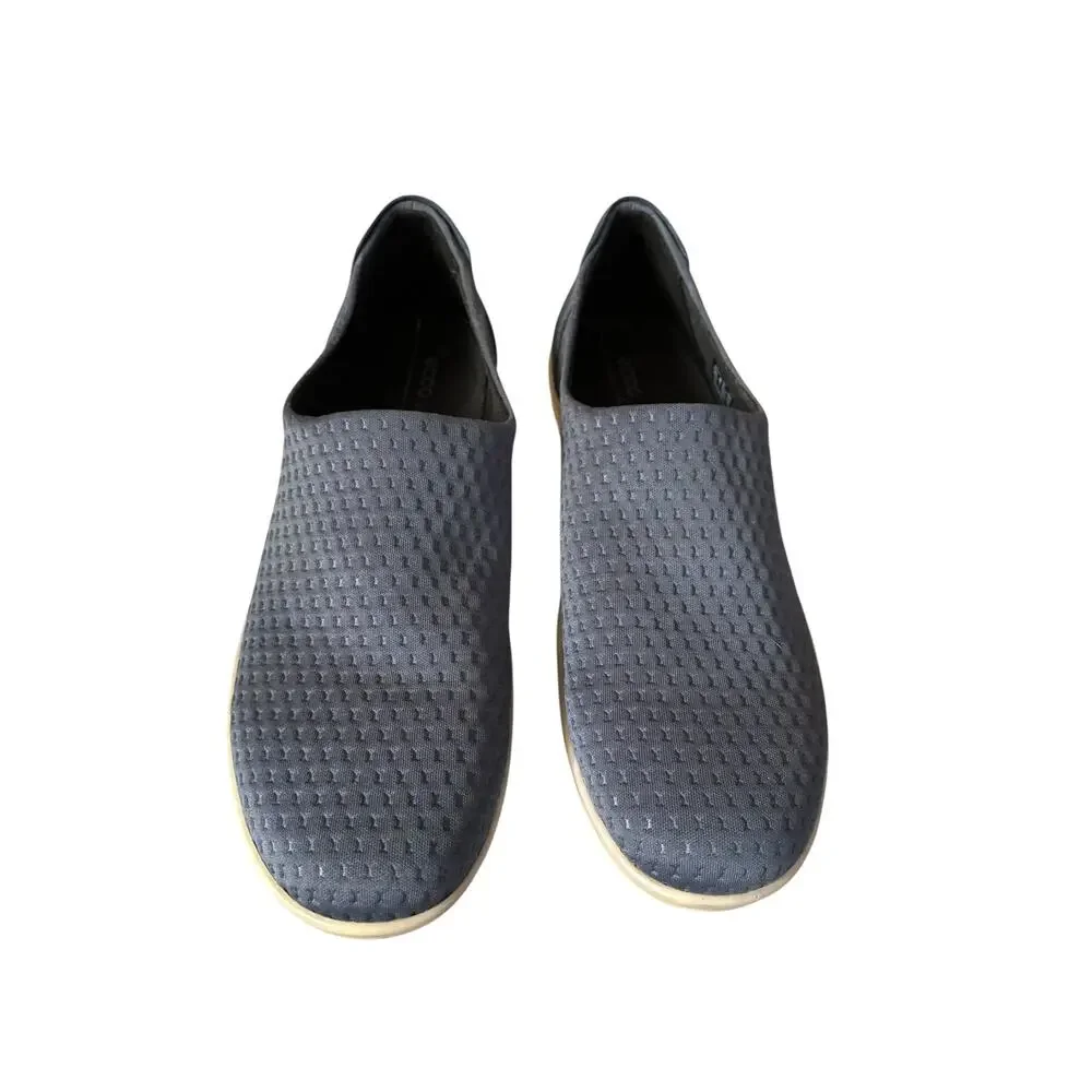 ECCO Soft 2.0 Womens Slip On Sneaker Blue Diamond Knit Textile Size 40 9 9.5